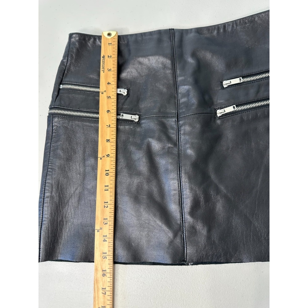 Zara Lambskin Leather Mini Skirt Black Zip Pockets Lined Medium - Picture 7 of 11